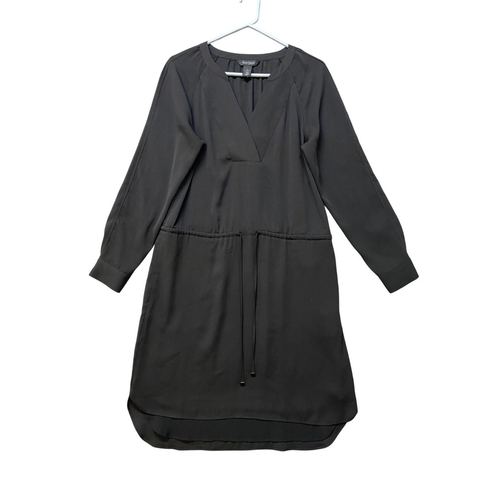 White House Black Market Dress Womens‎ 6 Black Excellent Drawstring V-Neck LBD
